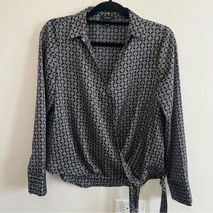 Halogen Black and White Geometric Long Sleeve Blouse Careerwear Business Work